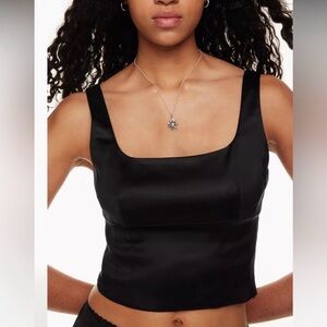 Aritzia Wilfred Shine Bustier Corset Satin Cropped Tank Top Black